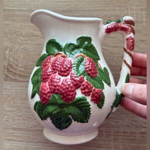 Vintage Atlantic Mold Pitcher Jug with Raspberries - Cottagecore Creamer 🍓✨🍓✨🍓